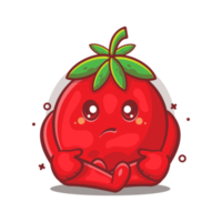 dibujos animados aislados de mascota de personaje de fruta de tomate triste en diseño de estilo plano png