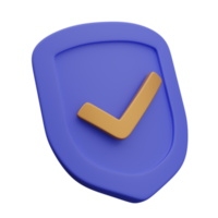 3d purple shield icon with checkmark in gold finish png