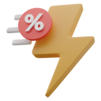 Icono de venta flash amarillo 3d con icono de porcentaje y efecto rápido