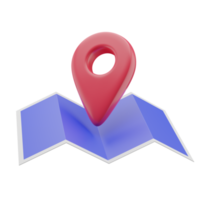 3D blå karta med röd pinpoint ikon png