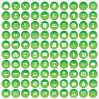 100 iconos de negocios establecer círculo verde vector