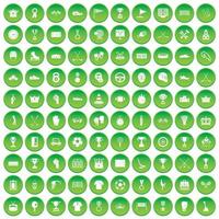 100 iconos de premios establecer círculo verde vector