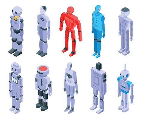 Humanoid icons set, isometric style