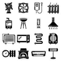 Heat cool air flow tools icons set, simple style vector