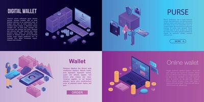 Wallet banner set, isometric style vector