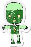 retro distressed sticker of a cartoon robot vector