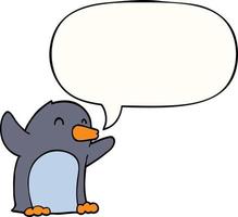 cartoon excited penguin and speech bubble vector