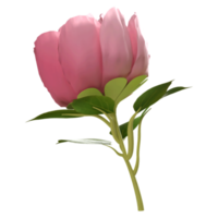 Petalo di fiore di rosa 3d con foglie