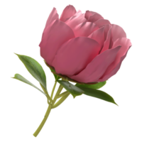 Petalo di fiore di rosa 3d con foglie