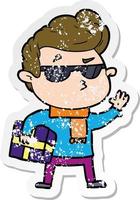 distressed sticker of a cartoon cool guy vector