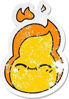 distressed sticker cartoon of cute kawaii fire flame vector