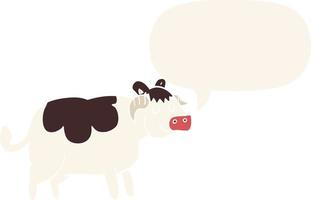 cartoon cow and speech bubble in retro style vector