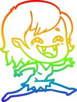 rainbow gradient line drawing cartoon laughing vampire girl vector