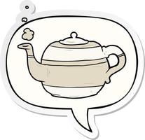 cartoon tea pot and speech bubble sticker vector