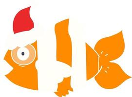 flat color illustration of a exotic fish wearing santa hat vector