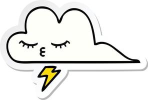 sticker of a cute cartoon thunder cloud vector