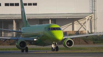 NOVOSIBIRSK, RUSSIAN FEDERATION   JUNE 17, 2020 - S7 Airlines Embraer 170SU VQ BYM taxiing to start position before departure from Tolmachevo Airport, Novosibirsk. video