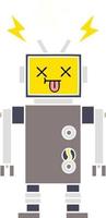 flat color retro cartoon malfunctioning robot vector