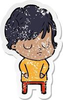 distressed sticker of a cartoon woman vector