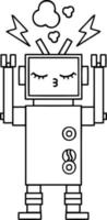 line drawing cartoon malfunctioning robot vector