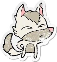 distressed sticker of a cartoon wolf whistling vector