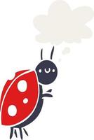 cartoon ladybug and thought bubble in retro style vector