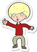 sticker of a cartoon panicking boy vector