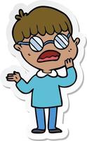 sticker of a cartoon confused boy wearing spectacles vector
