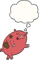 cartoon dancing pig and thought bubble vector