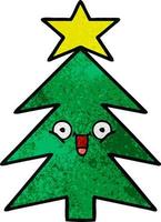 retro grunge texture cartoon christmas tree vector