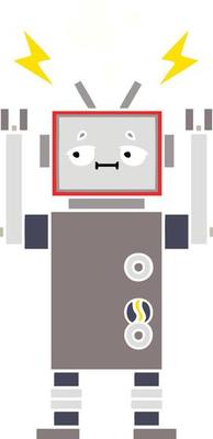 flat color retro cartoon robot