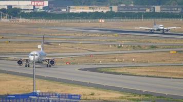 FRANKFURT AM MAIN, GERMANY   JULY 19, 2017 - Czech Airlines Airbus A319 taxiing after landing on runway 07L. Fraport, Frankfurt, Germany video