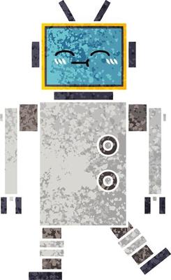 retro illustration style cartoon robot