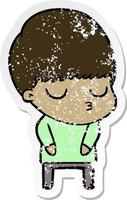 distressed sticker of a cartoon calm boy vector