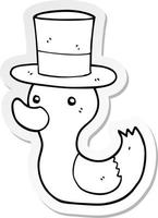 sticker of a cartoon duck wearing top hat vector