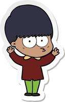 sticker of a nervous cartoon boy vector