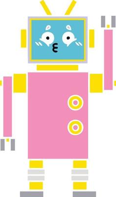 flat color retro cartoon robot