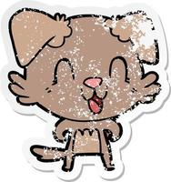 distressed sticker of a laughing cartoon dog vector