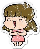 distressed sticker of a cartoon woman vector