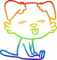 dibujo de línea de gradiente de arco iris perro de dibujos animados sacando la lengua vector