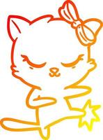 warm gradient line drawing cute cartoon cat with bow vector