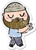 distressed sticker of a cartoon man with beard vector