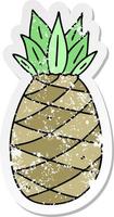 distressed sticker of a quirky hand drawn cartoon pineapple vector