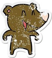 distressed sticker of a laughing bear cartoon vector