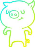 cold gradient line drawing happy cartoon pig vector