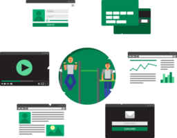 la vida web en línea de las personas a partir de videos, blogs, redes sociales, compras en línea y correo electrónico. interfaz gráfica de usuario y formularios y elementos de páginas web png