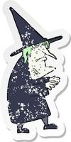 retro distressed sticker of a cartoon ugly old witch vector