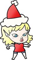 pretty gradient cartoon of a elf girl wearing santa hat vector