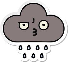 sticker of a cute cartoon storm rain cloud vector