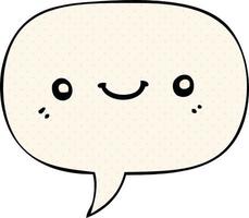 cartoon cute happy face and speech bubble in comic book style vector